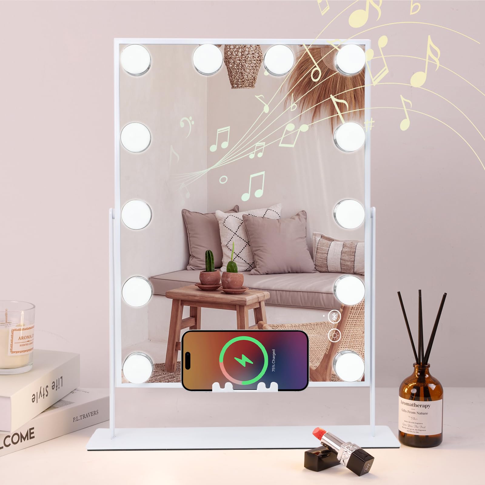 Specchio Da Trucco Grande 80x60 Cm, COOLJEEN, Rettangolare, Con Telaio In Ferro, Finitura Lucida, Montaggio A Parete O Supporto Da Tavolo, Stile Moderno, Perfetto Per Camera Da Letto E Bagno