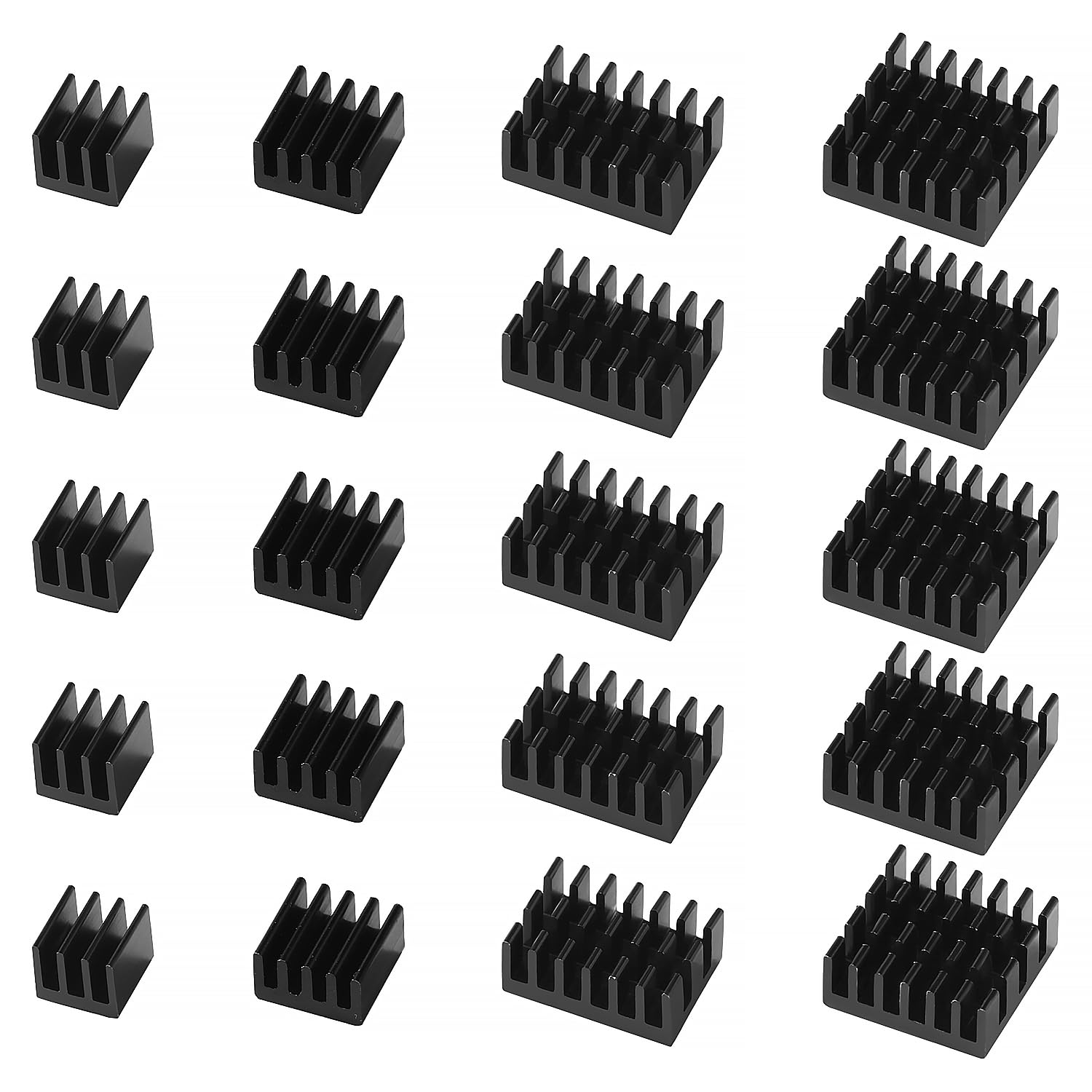 VooGenzek20 PCS Aluminum Heatsink Cooling Fin Kit, Fin Heatsink Module, Heatsink with Heat-conducting, with Thermal Conductive Adhesive Tape, for Cooling Electronic Components, Black