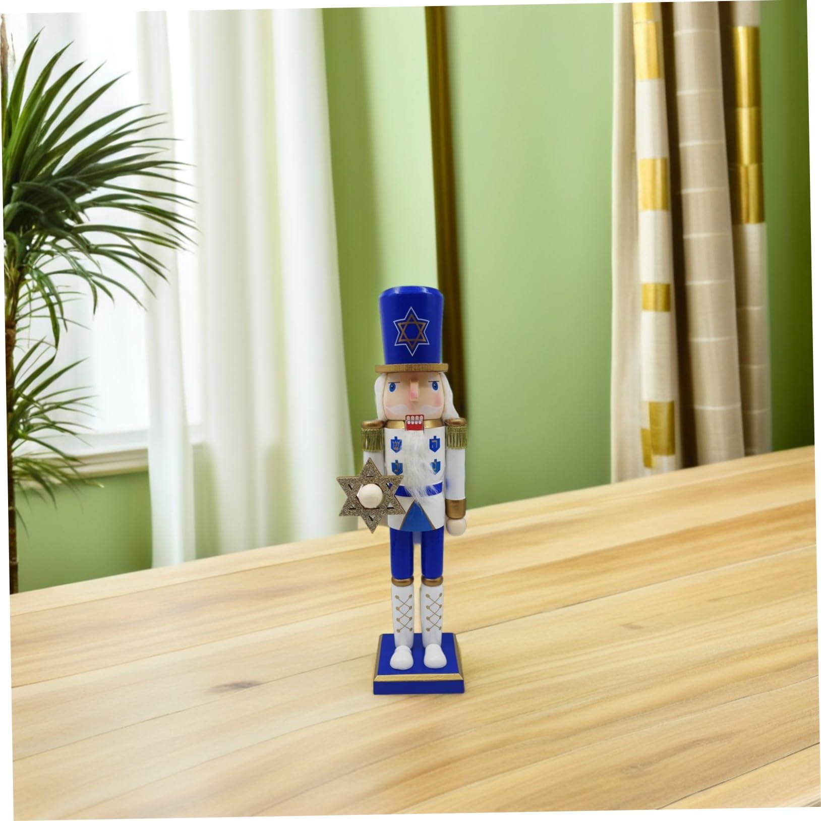Cabilock Cascanueces de Hanukkah Figura de Soldado Madera Estrella de David Decoración de Mesa Adorno Festivo Judío para Fiesta y Hogar