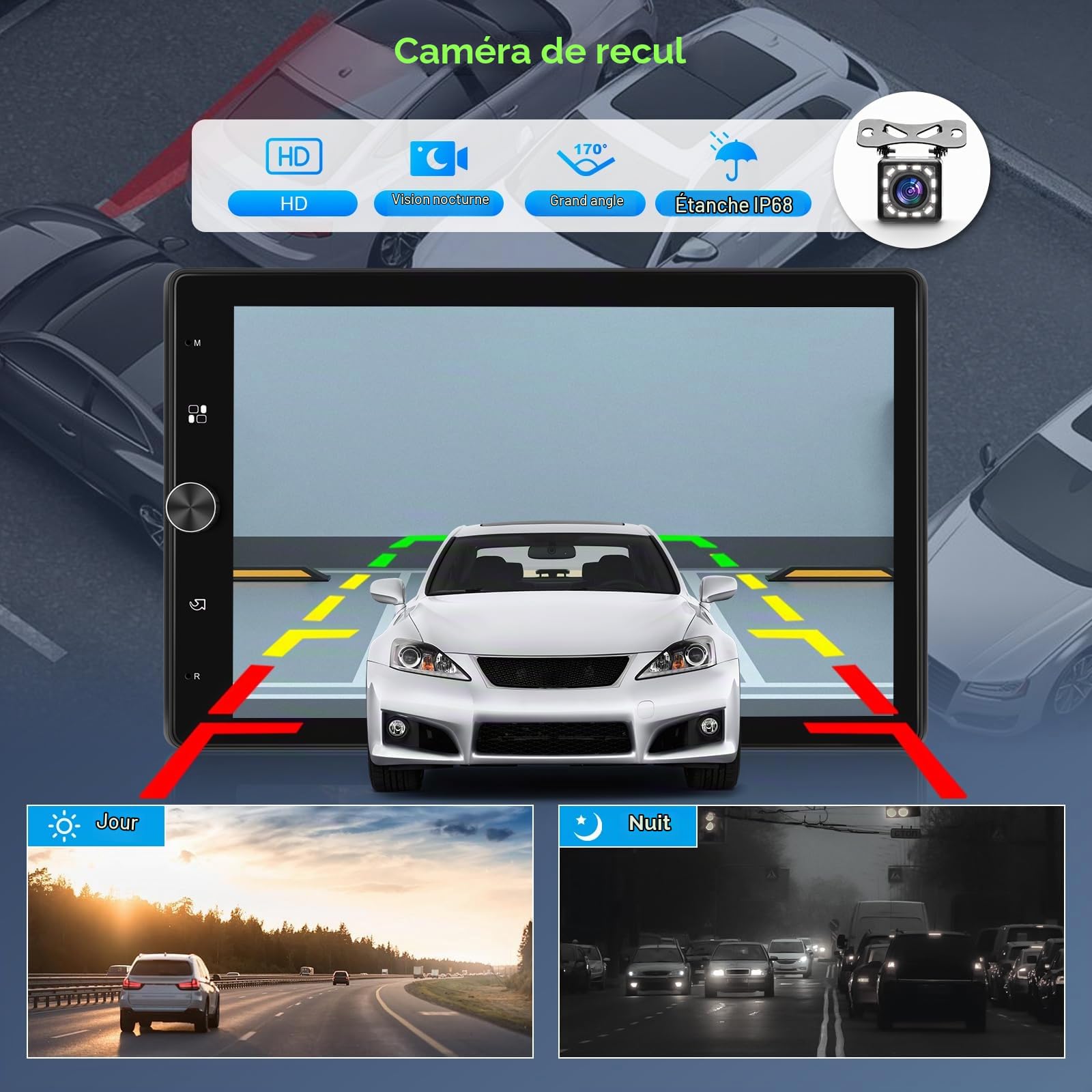 VECHTEL Autoradio 1 Din avec Carplay Android Auto Câblé, Écran Tactile Rotatif Manuel de 10.4 Pouces Autoradio Bluetooth, Radio FM, Mirror Link, 2 USB, Caméra de Recul