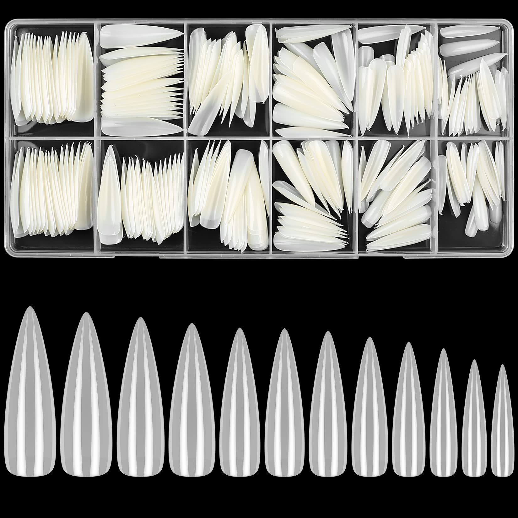 woshilaoDS 240 Uñas Artificiales Naturaleza, Forma de Gota Extra Largas, Puntas de Uñas Falsas, Uñas Postizas de Cobertura Completa, Puntas de Uñas de Bailarina, Consejos de Uñas Francesas para