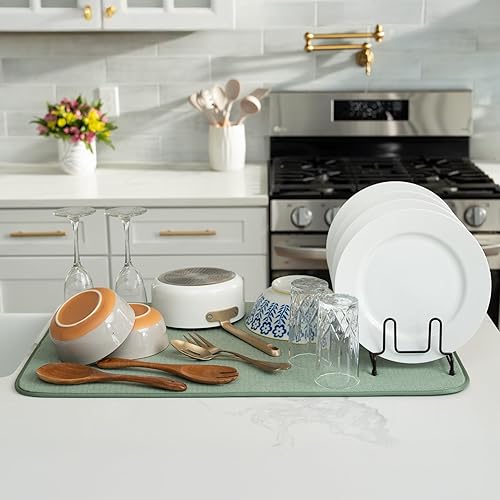 Miniatura 18 de S&T INC. Tapete de microfibra para secado de platos, reversible y absorbente para cocina, de 16 x 18 pulgadas, color negro