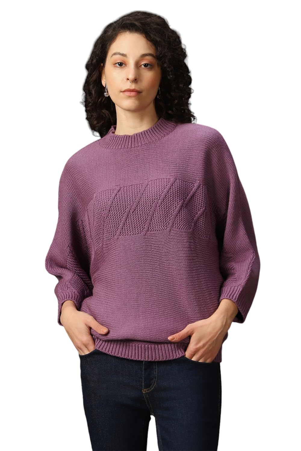 high star clothing High Star Women Acrylic Knitted Oversized Fit Round Neck Full Sleeves Sweaters 45-picture-30