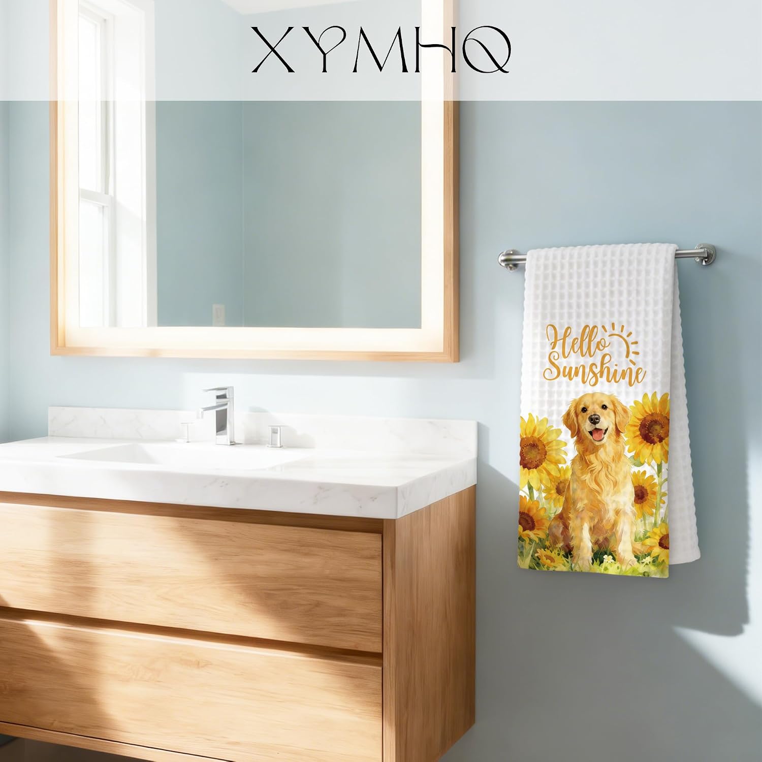 Sunflower Golden Retriever Decorative Hand Towels for Bathroom Kitchen, Golden Retriever Gifts for Women, Hello Sunshine Summer Dog Kitchen Dish Tea Towels, 16x24 Inch