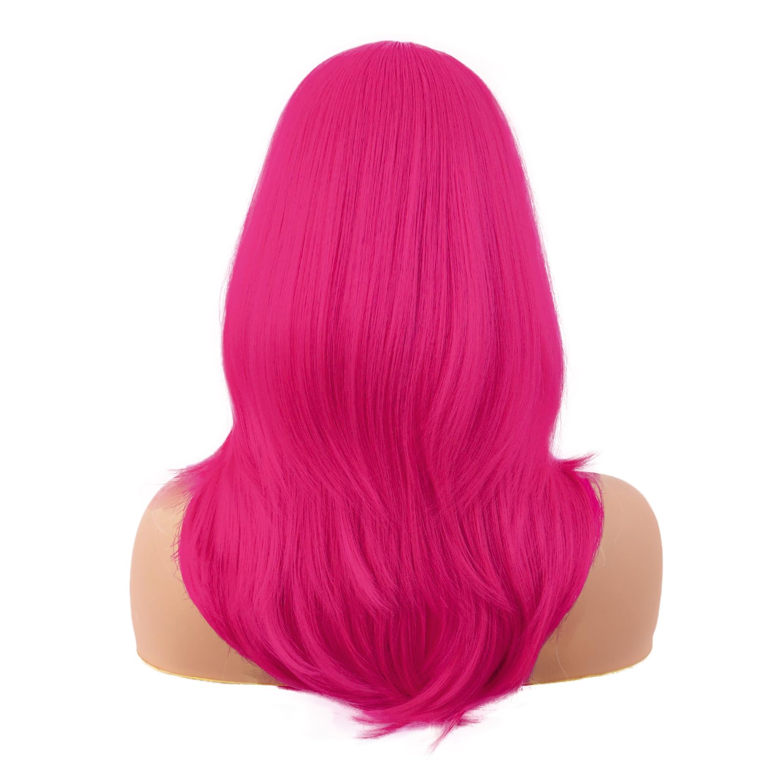 MapofBeauty 20 Inch/50 cm Long Layered With Bangs Straight Synthetic fiber Shoulder Length Hair Party Wig (Hot Pink) - Image 4