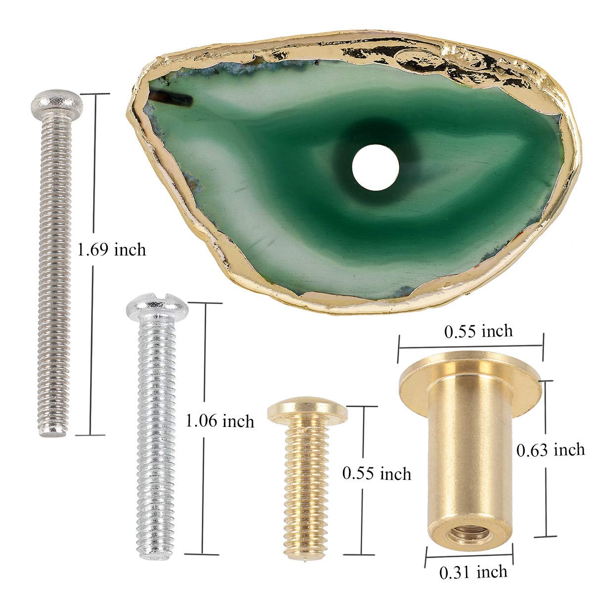mookaitedecor - Juego de 4 pomos de ágata con tornillos, chapado en oro, tiradores de cajón para vestidor de cocina o armario decorativo