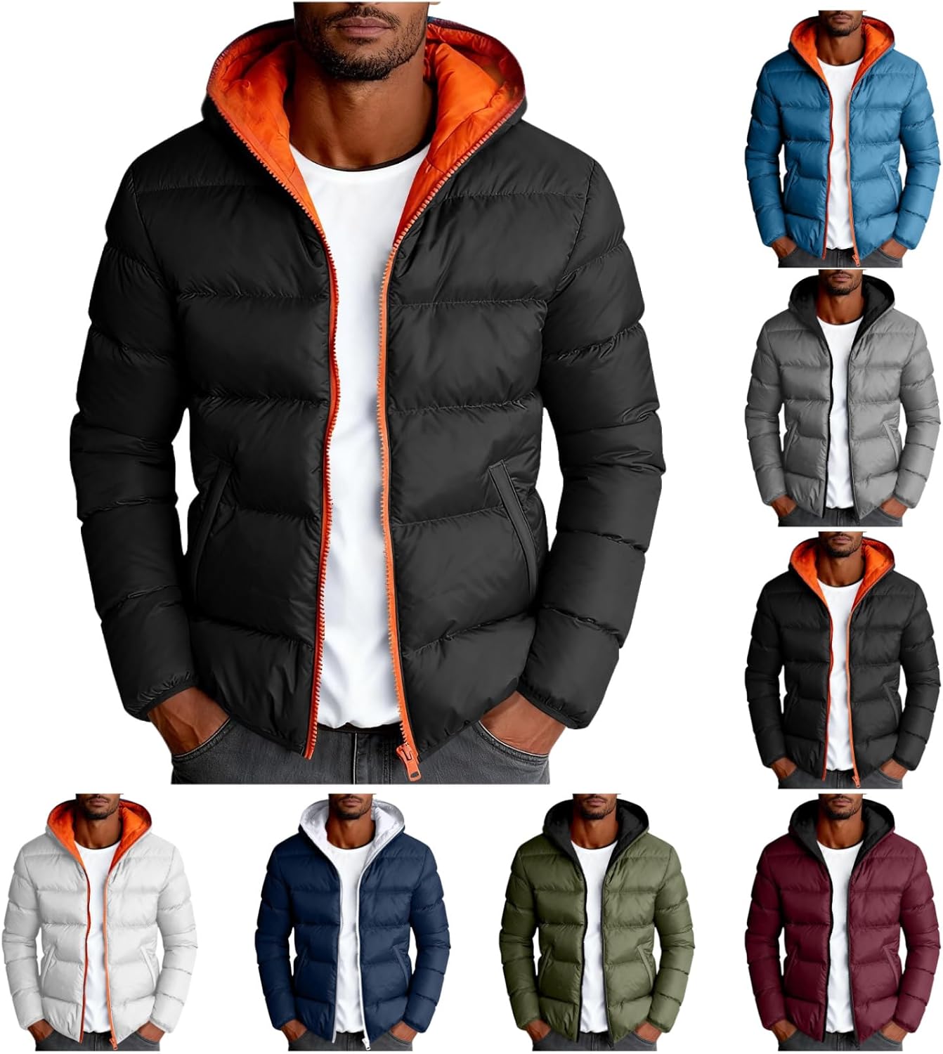 Puffer jacket men,puffer jacket men with hood thicken warm water resistant winter coats trendy full zip jackets outwear with pockets