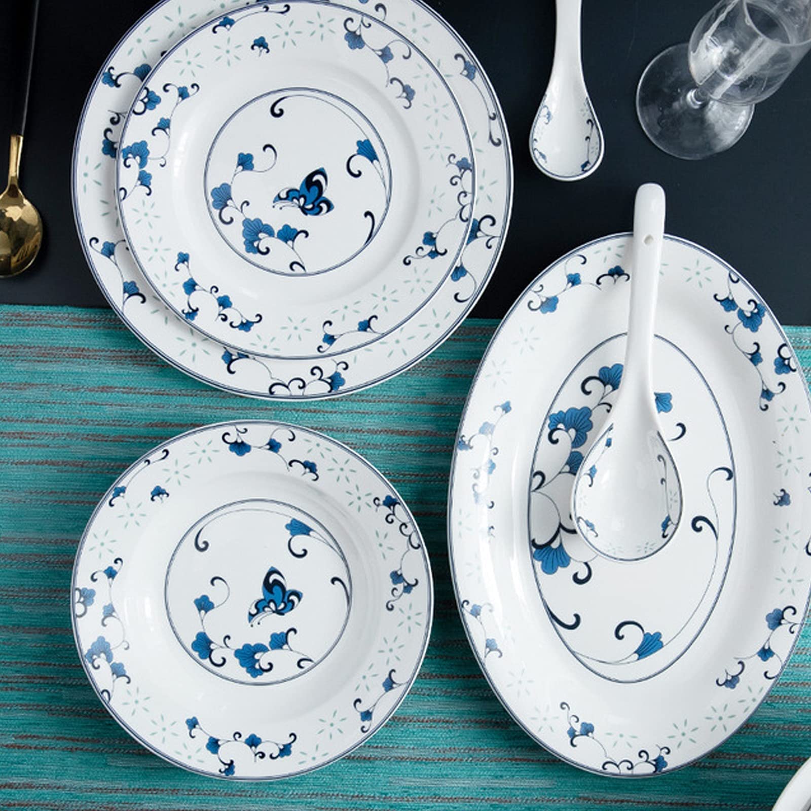 Zestaw Naczyń Ceramicznych W Stylu Retro, Piękny Zestaw Porcelany W Kolorze Niebieskim I Białym, Idealny Na Domowe Przyjęcie, Wesele, Hotel, Boże Narodzenie