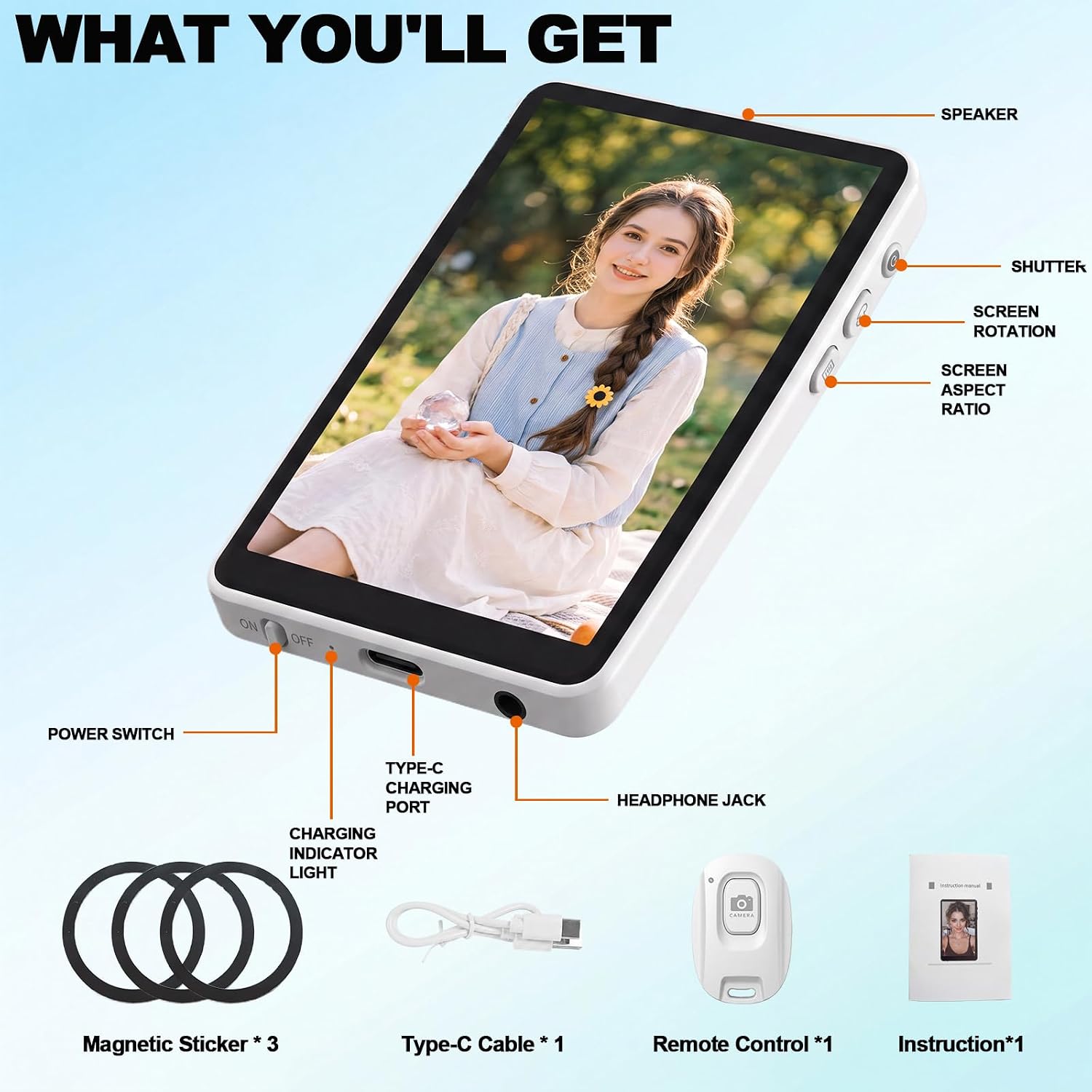 4K Selfie Monitor Screen iPhone, Magnetic Selfie Screen for Selfie,Vlog,Live Stream,Wireless Magnetic Back Camera Monitor with 180° Rotation&Touch Screen Compatible with iPhone Android