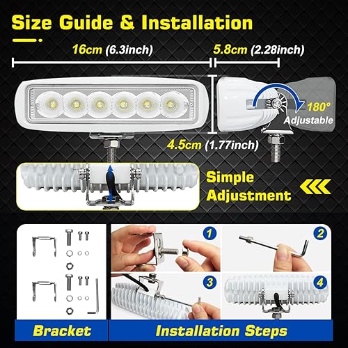 Miniatura 6 de WFPOWER Paquete de 2 luces para barco, color azul y blanco, 2 modos, focos marinos LED, impermeables, de 6 pulgadas, luz de inundación para muelle