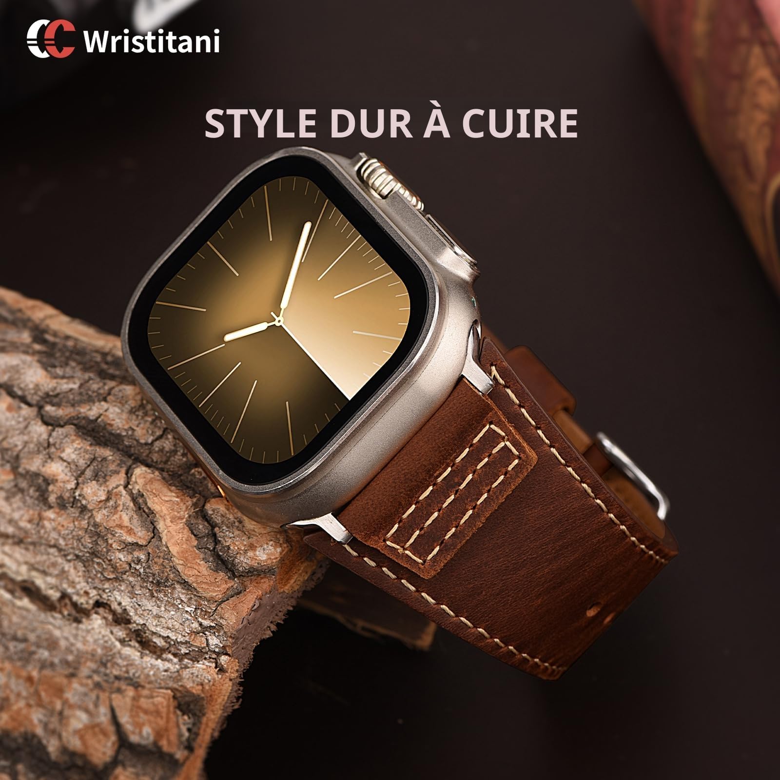 Wristitani Compatible avec Apple Watch Bracelet Cuir 44mm 45mm 46mm 42mm 49mm 40mm 41mm 38mm, Smartwatch Bracelets de Remplacement Femmes Hommes pour iWatch Ultra 2 Série 10 9 8 7 SE 6 5 4 3 2 1