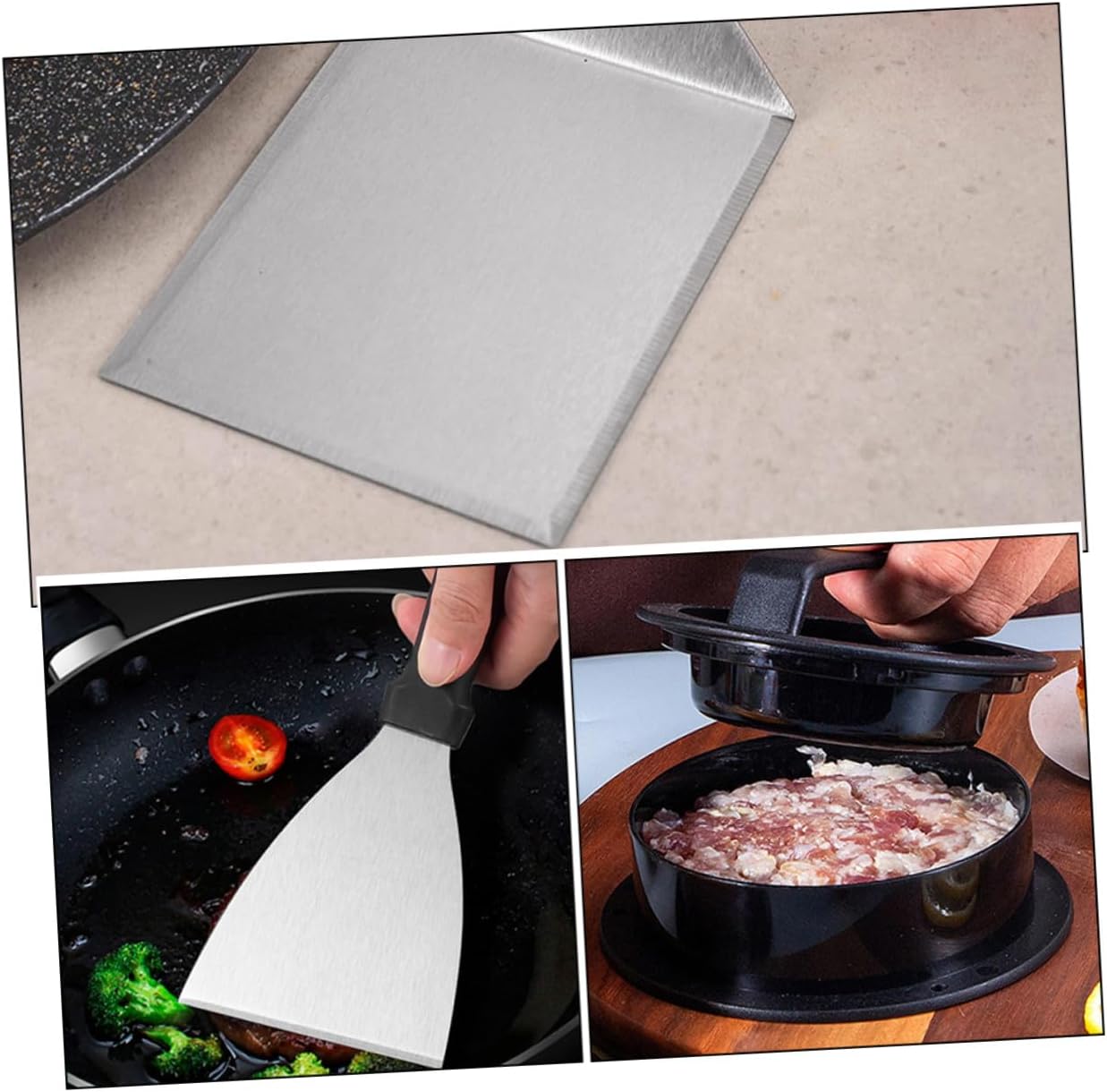 TOYANDONA Stainless Steel Grill BBQ Tool with Burger Press Spatula and Basting Brush for Outdoor Cooking Camping Barbecue Multi-Function Barbecue Accessories for Burgers Steaks Vegetables