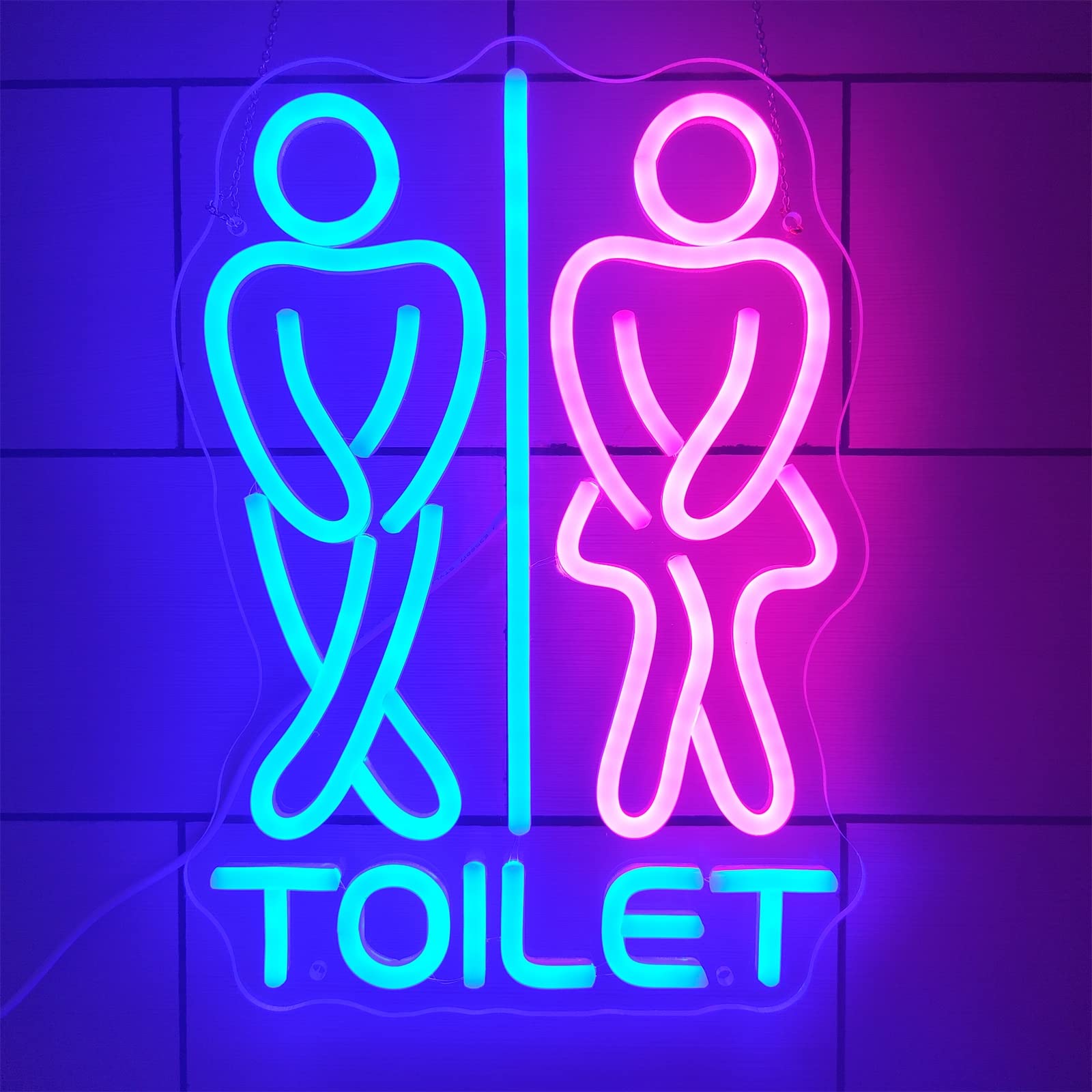 REWIS Toilet LED Neon Sign, Custom Plug Powered WC Neon Lights with Remote Dimmer, for Bar Mall Washrooms Restroom Entrance Guide Wall Hanging Dimmable Decoration,36x50cmA