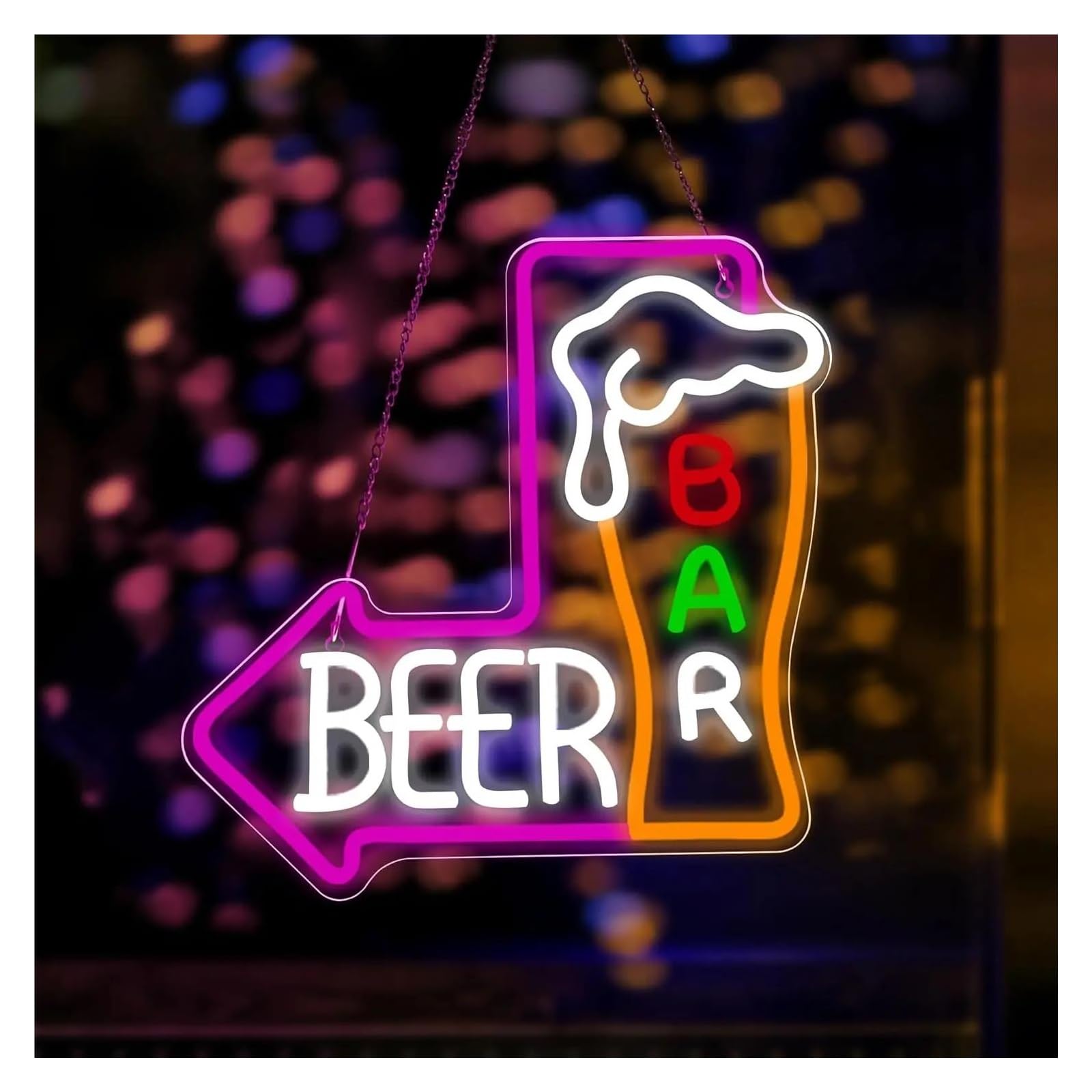 LEMST Sign Lamp Beer Bar Neon Signs USB Powered Beer Bottle Neon Lights Suitable for Bistro Man Cave Pub Party Decor Glow Sign 32.4cmx33.2cm