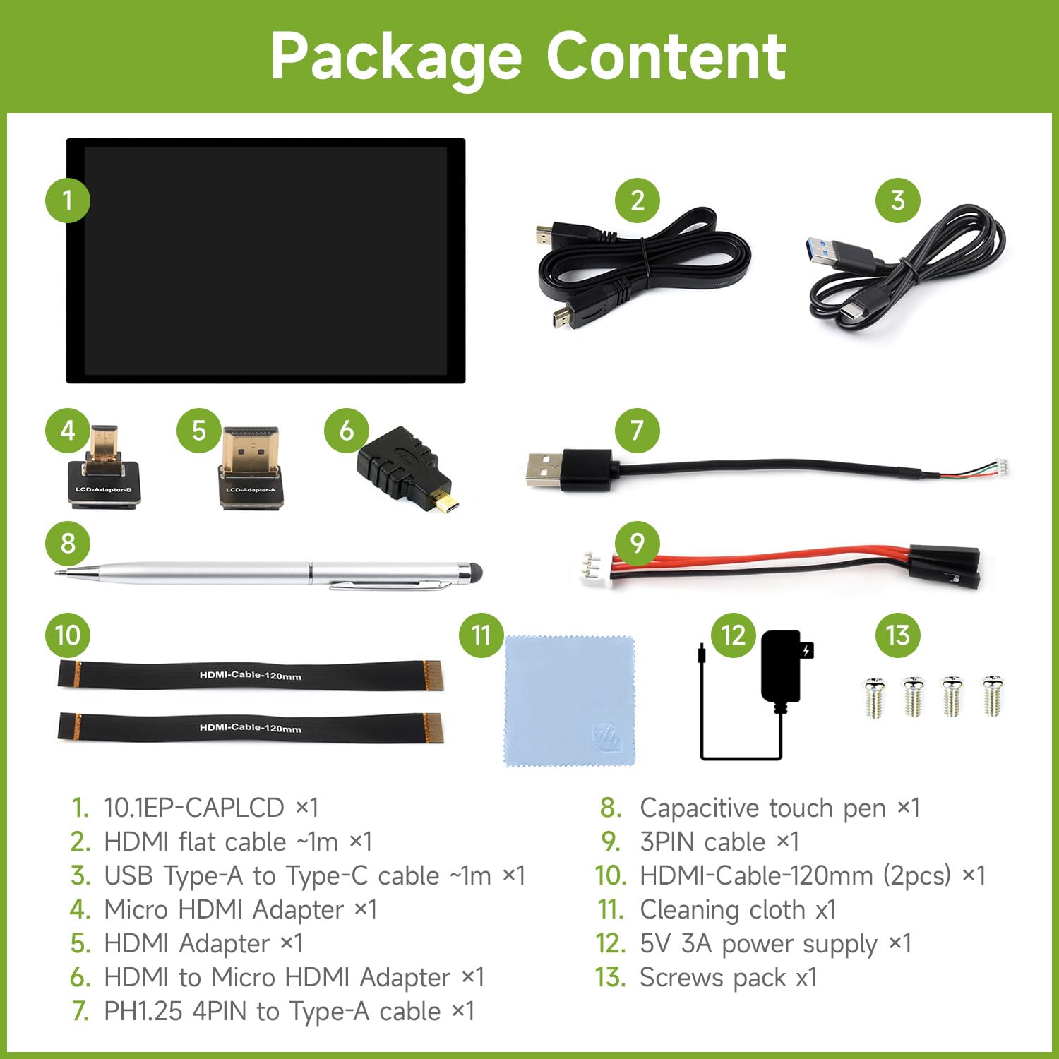 Waveshare 10.1inch High Resolution Capacitive Touch Display Compatible with Raspberry Pi 5/4B/3B/Zero/Zero W/Zero 2W/Pico/Pico, Supports Windows and Jetson Nano, 1920×1200 10-Point Touch IPS Display