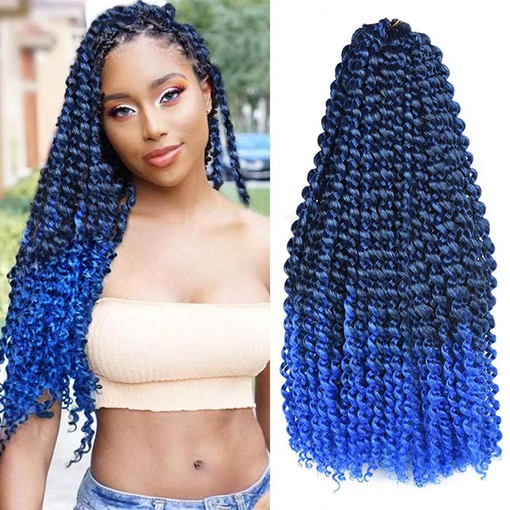 22inch Blue Water Wave Crochet Hair for Butterfly Soft Locs 7 Packs Ombre Blue Passion Twists Hair Synthetic Crochet Hair Long Bohemian Locs Braiding Hair Extensions (22" 7packs T1B/blue#)