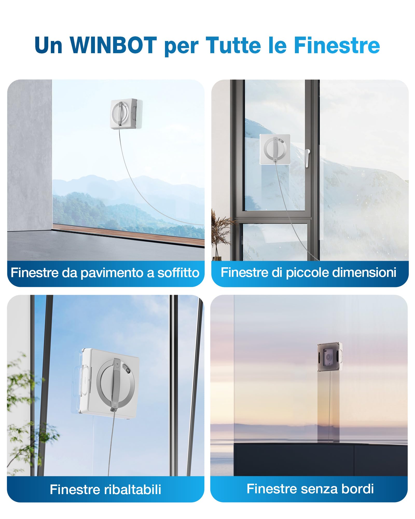 ECOVACS W2 Robot Lavavetri Finestre, Robot Vetri con Pianificazione Intelligente del Percorso, Modalità di Pulizia dei Bordi, 10 Livelli di Sicurezza, Tecnologia di Spruzzo in 3 Direzioni