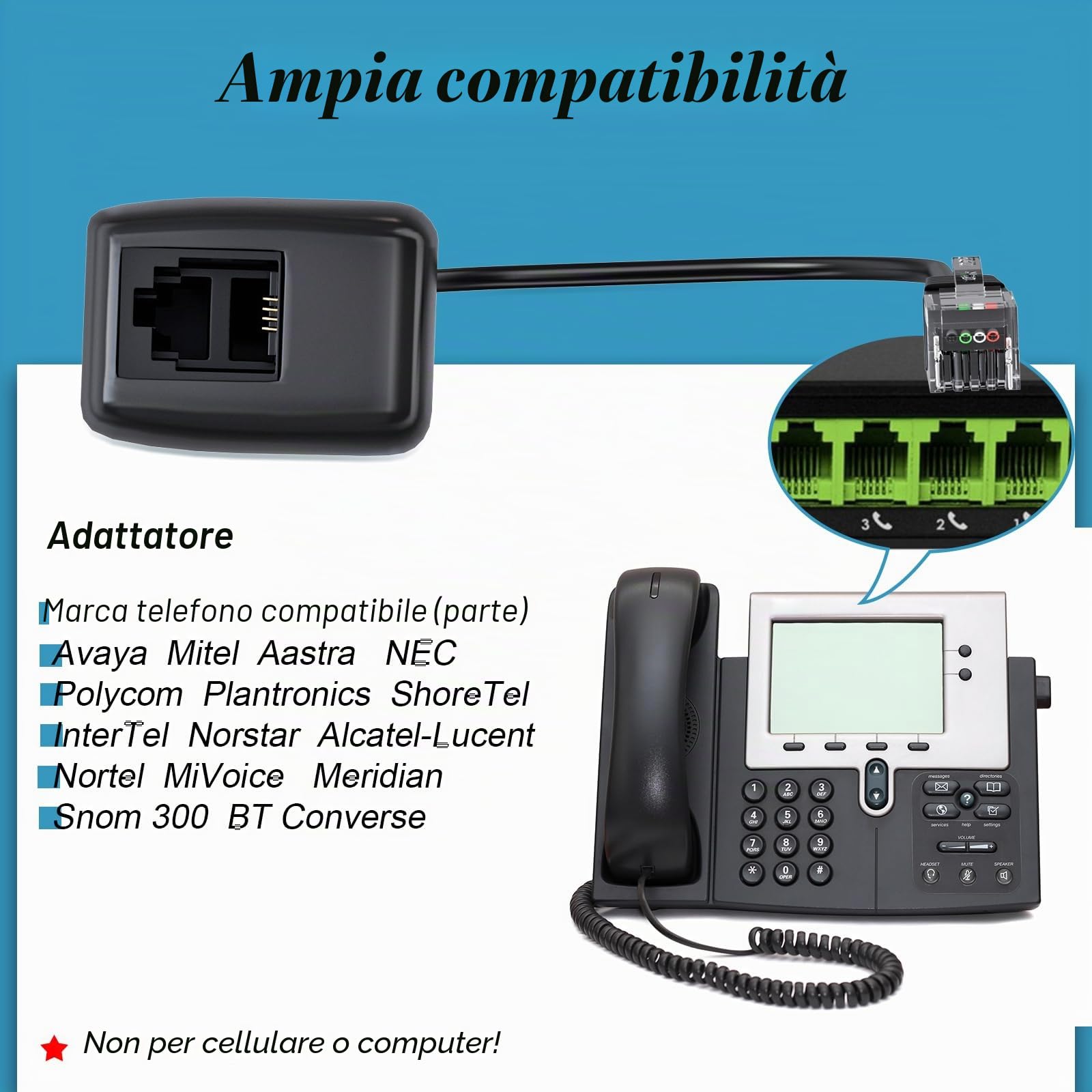 PChero Cuffie RJ9 Regolabile per Telefono Fisso Call Center Regolare con 4-Pin RJ9 Della Spina e Microfono