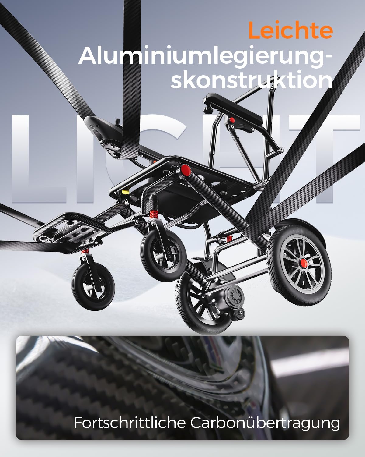 HomyKing Elektrischer Rollstuhl Faltbar Leicht, Nur 19 kg Aluminium, reisen