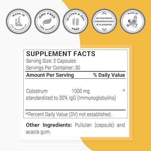 Miniatura 4 de Supersmart - Suplemento de calostro de 1000 mg por día (30% IgG tolerado al bien) - Calostro bovino y lactoferrina de alta concentración | Sin OMG y