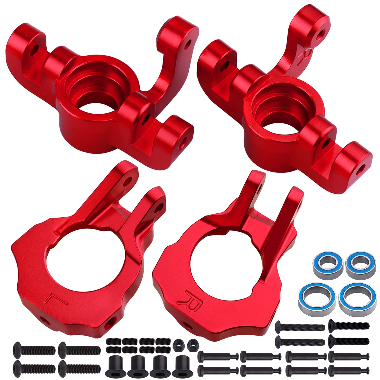 FriHobbyAluminum Front Spindle and Carrier Set Steering Blocks Knuckles for 1/10 Losi Tenacity TT Pro 4WD SCT/DB Pro Lasernut U4 Upgrades, Replaces LOS234018 (Red)