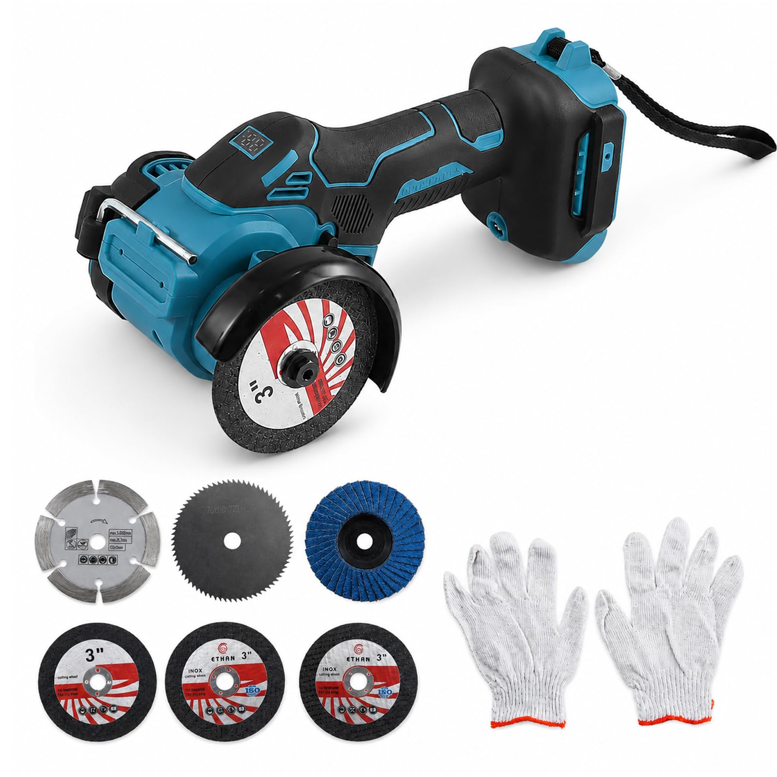 Mini Cordless Angle Grinder Compatible with Makita 18V Battery, 3 Inch Cut Off Tool 20000RPM 76mm Brushless Mini Grinder with 6pcs Blades for Cutting, Grinding, Polishing(Battery Not Included)