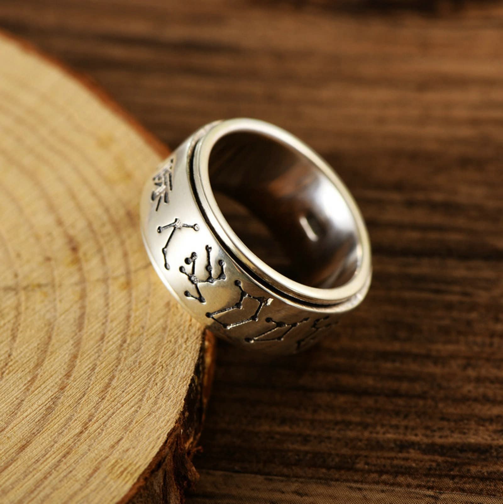 Bagues pour Homme, Bague Alliance Homme Argent Anneau de Transit Étoilé Bijoux Simple pour Homme