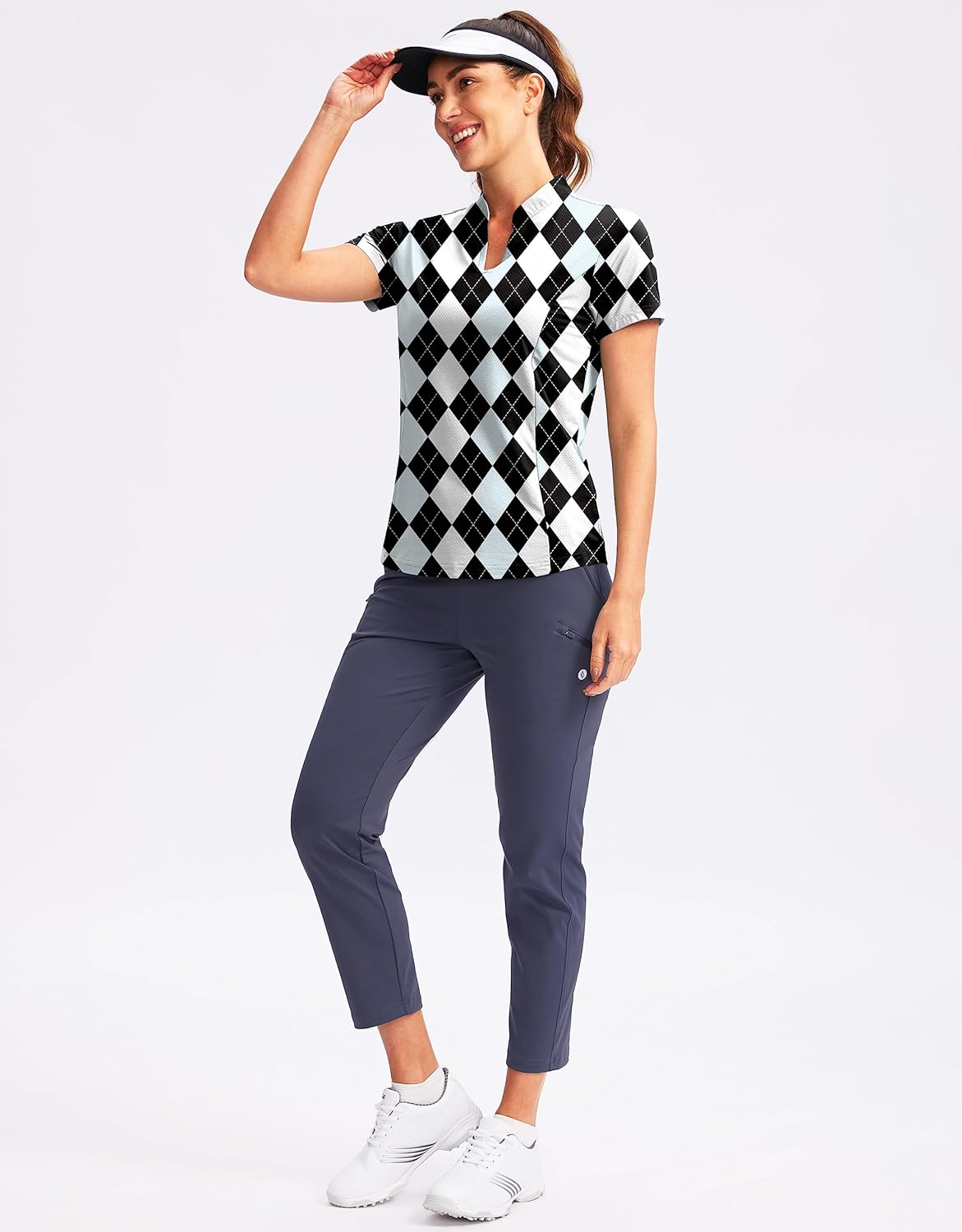 Obla Women's Golf Polo Shirt V-Neck Short Sleeve Collarless Quick Dry Tennis Running T Shirt Golf Tops for Women