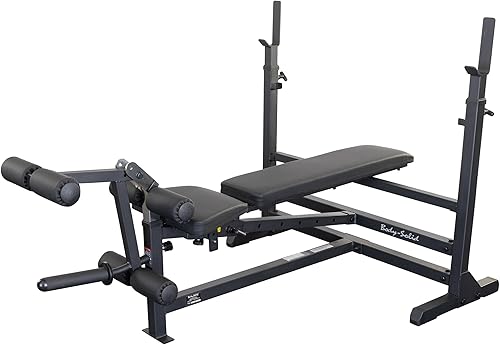 Miniatura 3 de Body-Solid (GDIB46LB) PowerCenter - Banco de pesas versátil con estante para sentadillas, estante de prensa de banco y desarrollador de piernas,