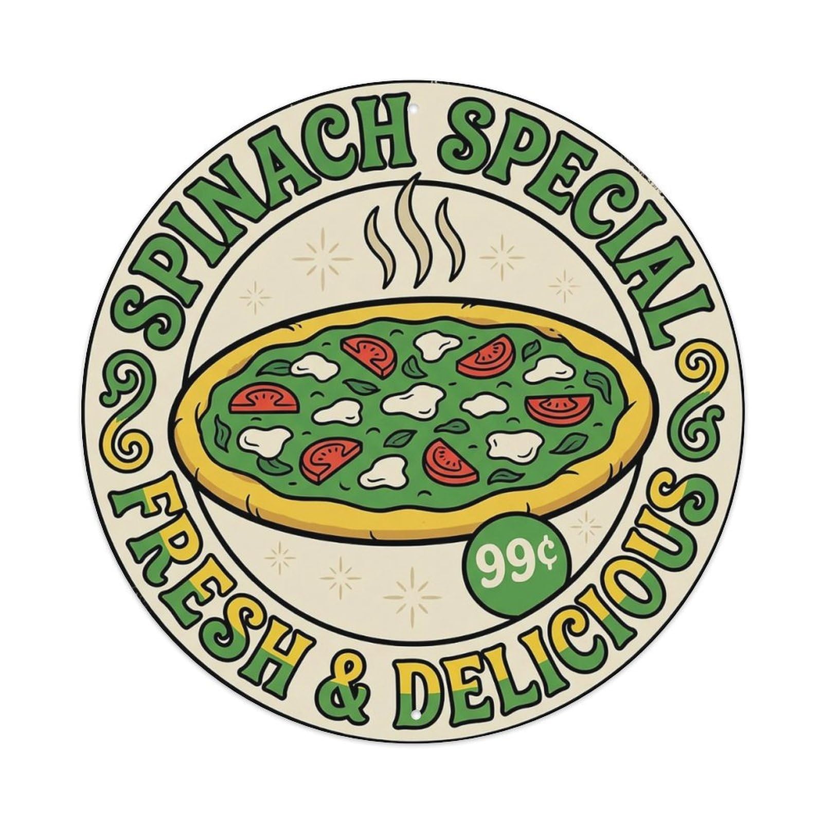 Huiyhb 8X8inch(20X20cm) Vintage Pizza Slice Italian Traditional Cuisine Spinach Metal Tin Sign