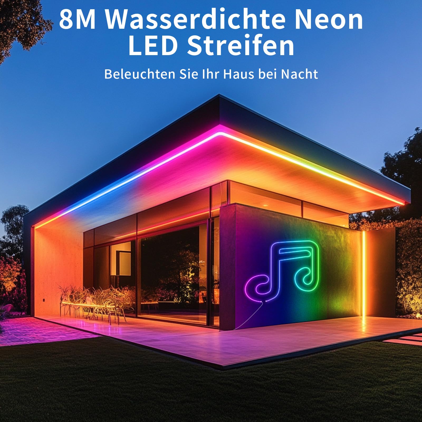 Neon LED RGB+IC Strip Streifen 8M Wasserdicht Schlauch Lichtband | 8M Strips IP65 DIY Flexibel LED Band mit Fernbedienung und Netzteil,Silikon Lichtleiste für Innen Aussenbereich Deko