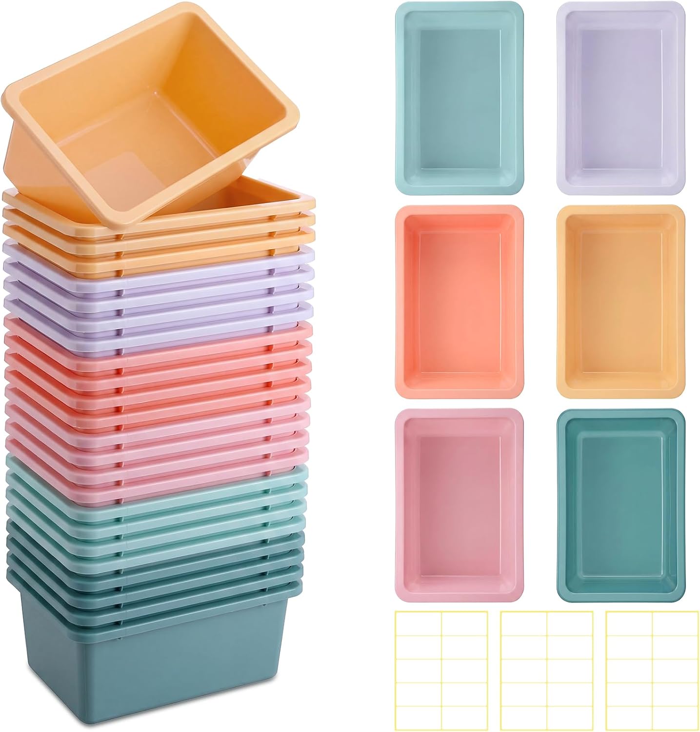 Thyle 24 Pieces Plastic Cubby Bins with Labels 11.6 x 7.7 x 5 Inch Classroom Book Bins Stacking Storage Container Organizer Storage Cubbies for Classroom Office (Classic,Dusty Pastels Color)
