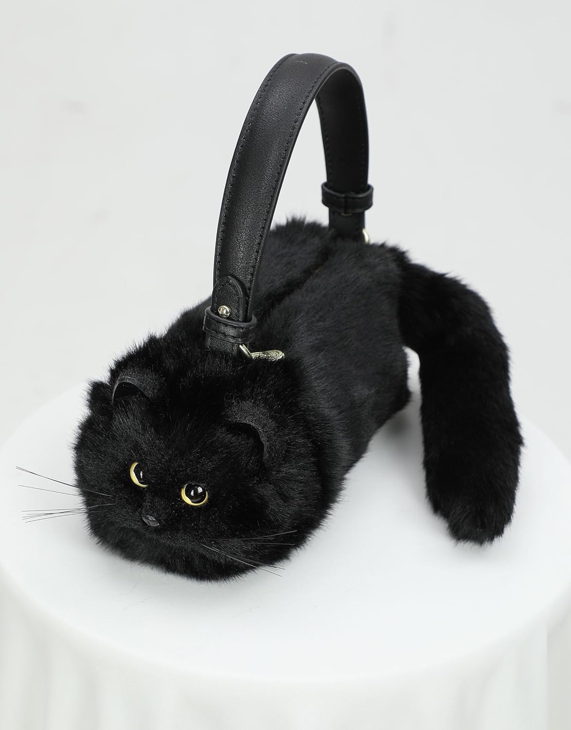 Micotaku Kawaii Cat Shaped Purse - Soft Faux Fur Cat Purse Crossbody Bag for Women Cosplay Halloween (Black/White/Gray) - Image 5