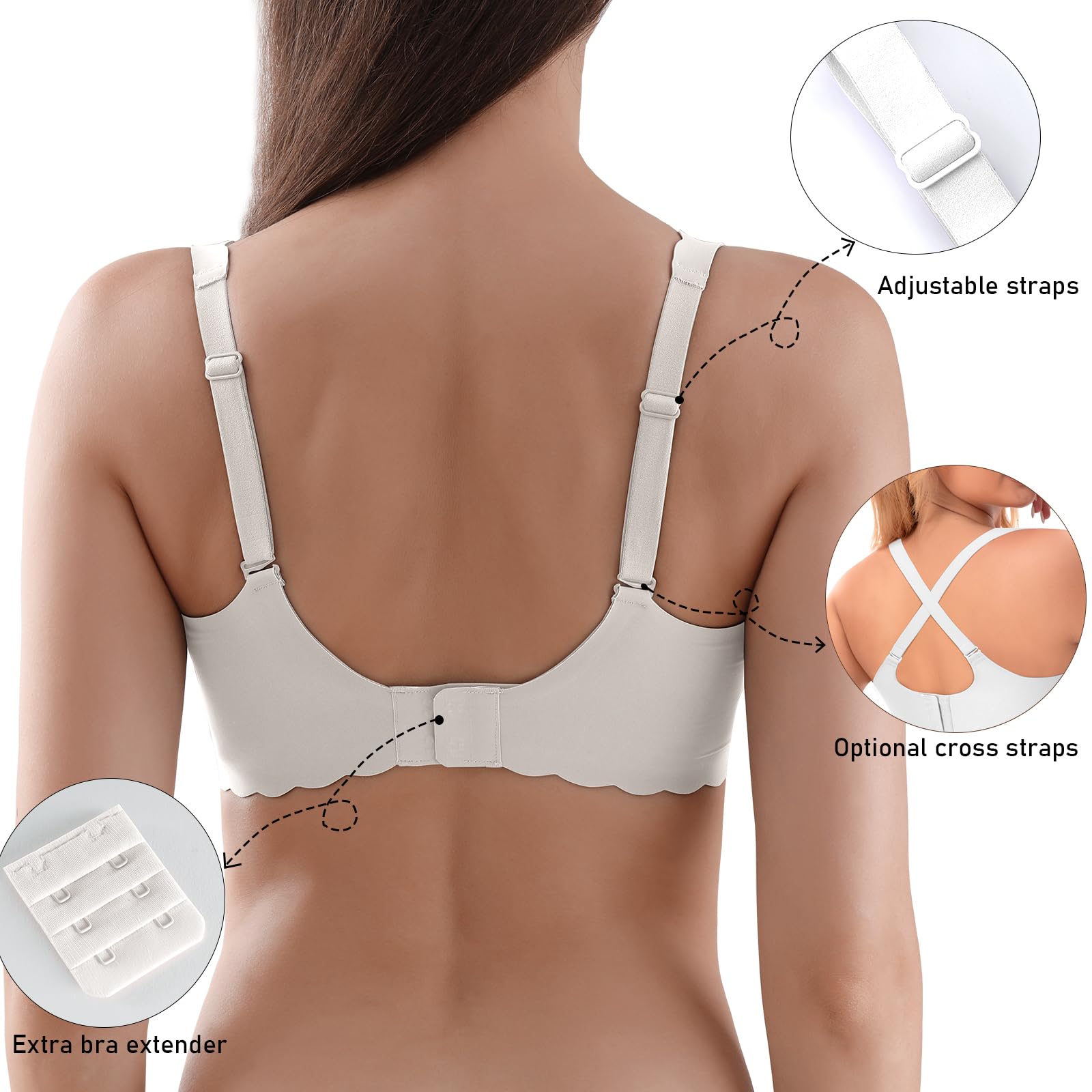 Reggiseni da donna senza cuciture senza ferretto morbidi reggiseni push up reggiseno imbottito senza fili maglietta bralette per dormire supporto confortevole copertura completa, bianco, XL
