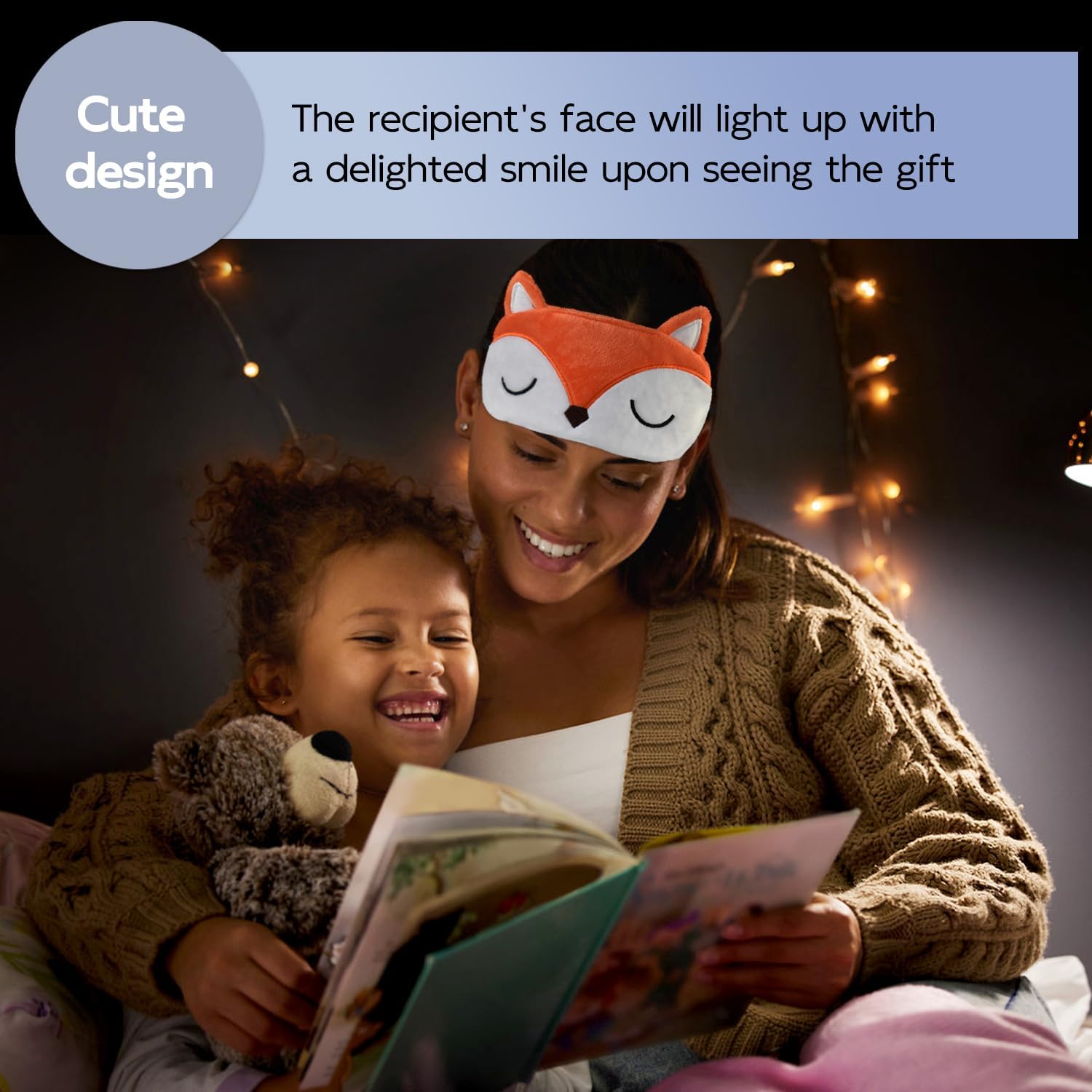 Cute Sleep Masks Cartoon Animal Fox Eye Masks Soft Plush Sleeping Mask Travel Blindfold Eye Shade for Women Men (Fox) image 3