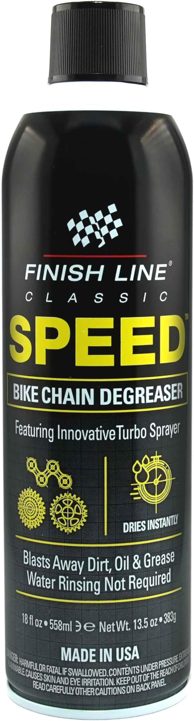 Speed Bike Degreaser – Powerful Dry Formula for Bicycle Chains, Gears, and Disc Brakes, Turbo Spray Cleans Fast, Evaporates with No Residue, 18 oz