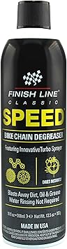 Finish Line Speed Bike Degreaser Powerful Dry Formula for Bicycle Chains, Gears, and Disc Brakes, Turbo Spray Cleans Fast, Evaporates with No Residue, 18 oz