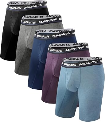 BAMBOO COOL Mens Long Boxer Briefs Performance Long Leg Sports Boxer Brief Underwear MultiPack