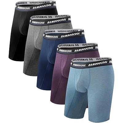 BAMBOO COOL Men's Long Boxer Briefs Performance Long Leg Sports Boxer Brief Underwear MultiPack