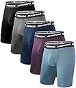BAMBOO COOL Men's Long Boxer Briefs Performance Long Leg Sports Boxer Brief Underwear MultiPack