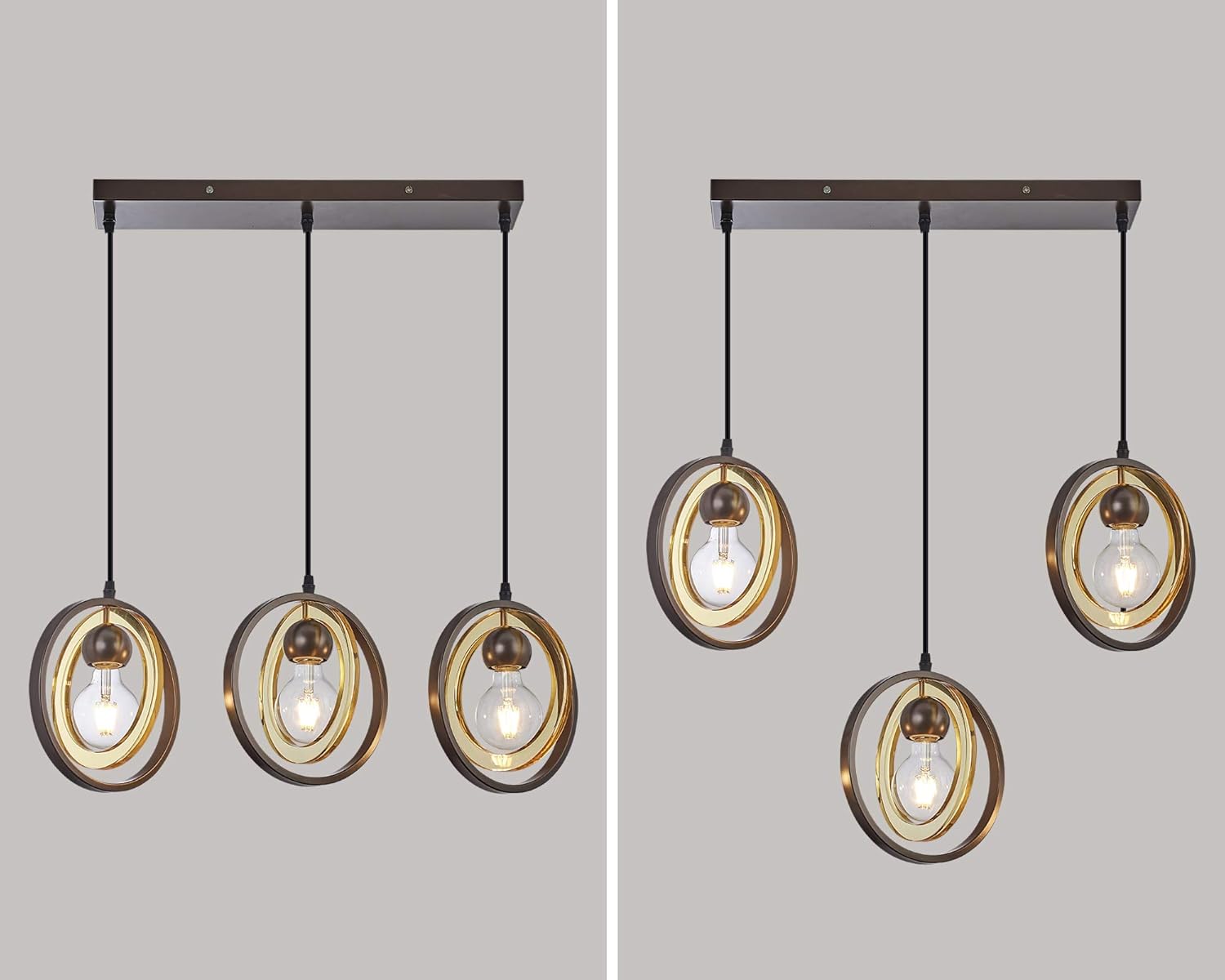 Review Discount 3-Light Modern Pendant Lighting for Kitchen Island, Hanging Ceiling Light Fixture with Acrylic Ring Lampshade, Farmhouse Chandelier for Dining Room and Bar