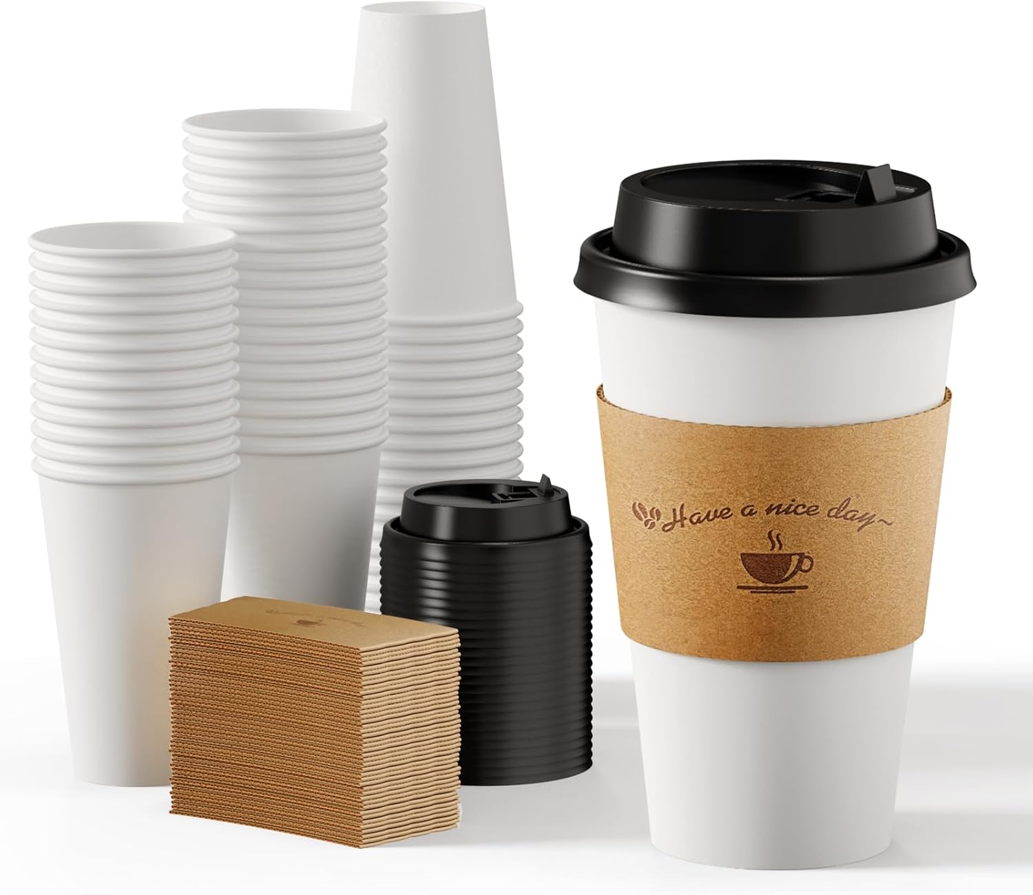 LITOPAK 100 Pack Paper Coffee Cups 16 oz, Disposable Coffee Cups with Lids and Kraft