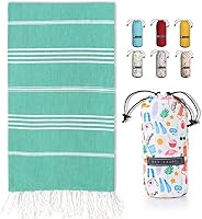 Vista 42 de BAY LAUREL Turkish Beach Towel with Travel Bag 39 x 71 Quick Dry Sand Free Lightweight Large Oversized Towels Light - (Aqua with Blue Floral Bag)