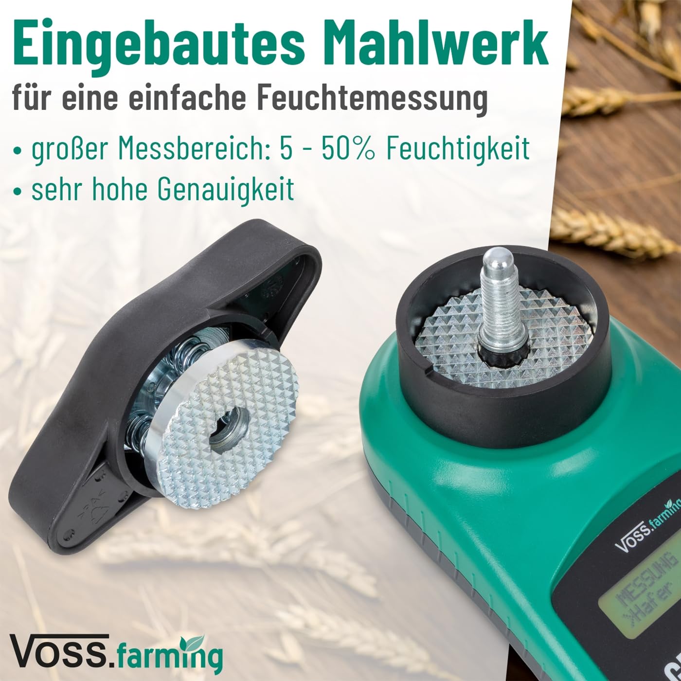 VOSS.farming GrainXpert Getreidefeuchtigkeitsmessgerät mit Mahlwerk, LCD Display, mit Transportkoffer, präzises Getreidemessgerät für draußen