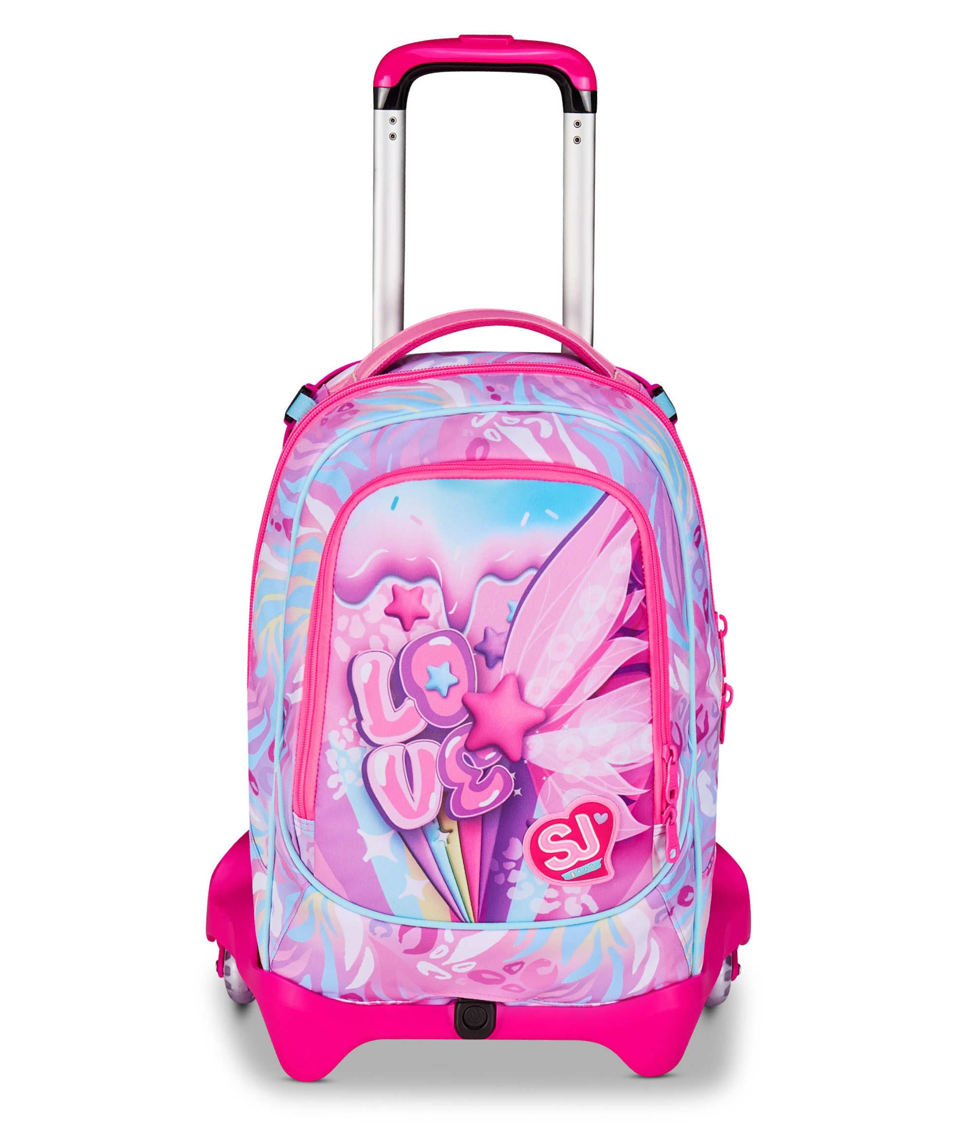 SJ GANG STYLE JAM GANG Trolley Scuola Jack 3 Ruote Plushy Rabbit, Fucsia, 3 in 1, Zaino Triplo Uso con Carrello Sganciabile, 33 L, Zaino Scuola Elementare, Zaino Bambina