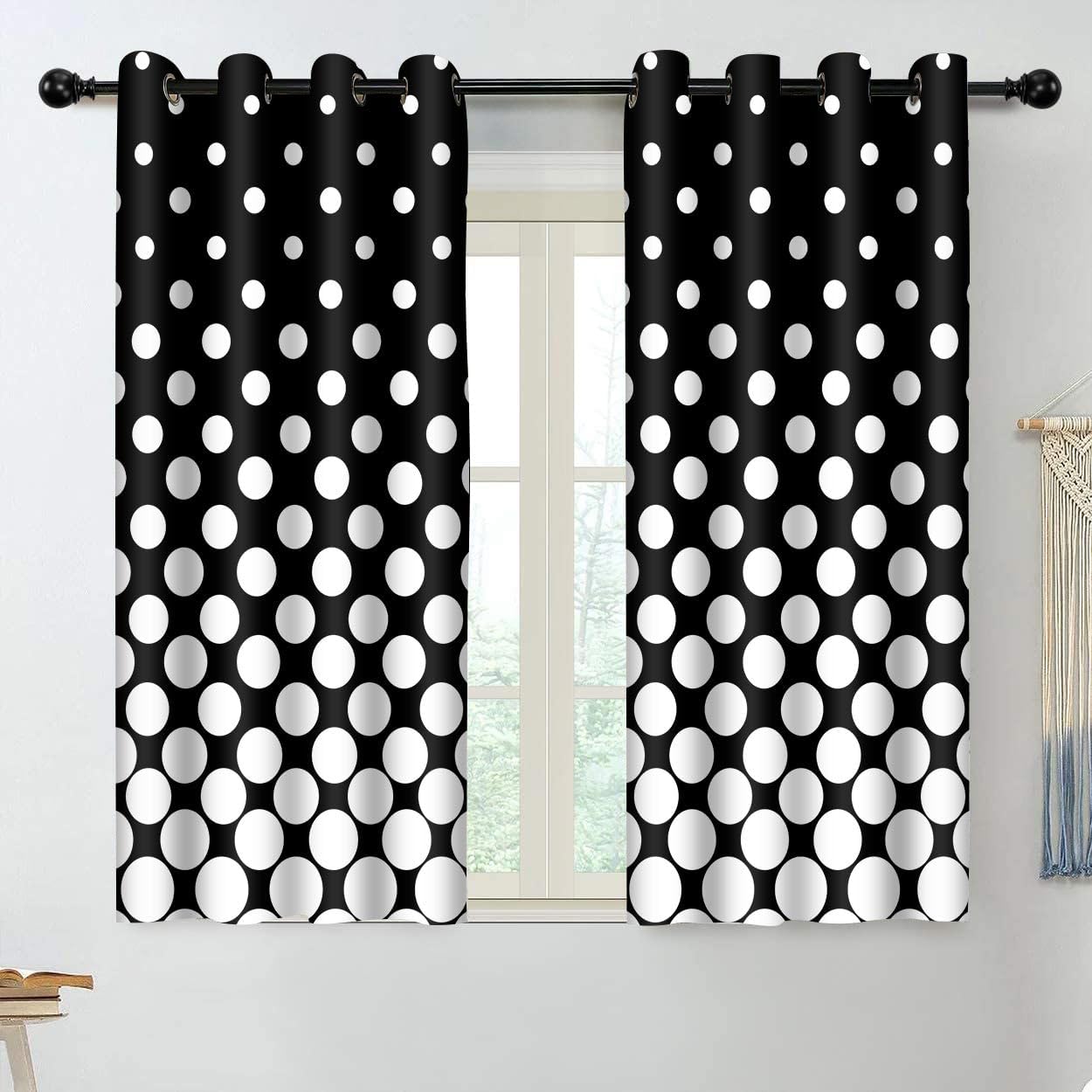 BSPPTI Abstract Curtains for Bedroom 52x63inch Polka Dot Window Curtain Minimalist Blackout Curtains Insulated Room Darkening Window Drapes for Living Room 2 Panels, Black White