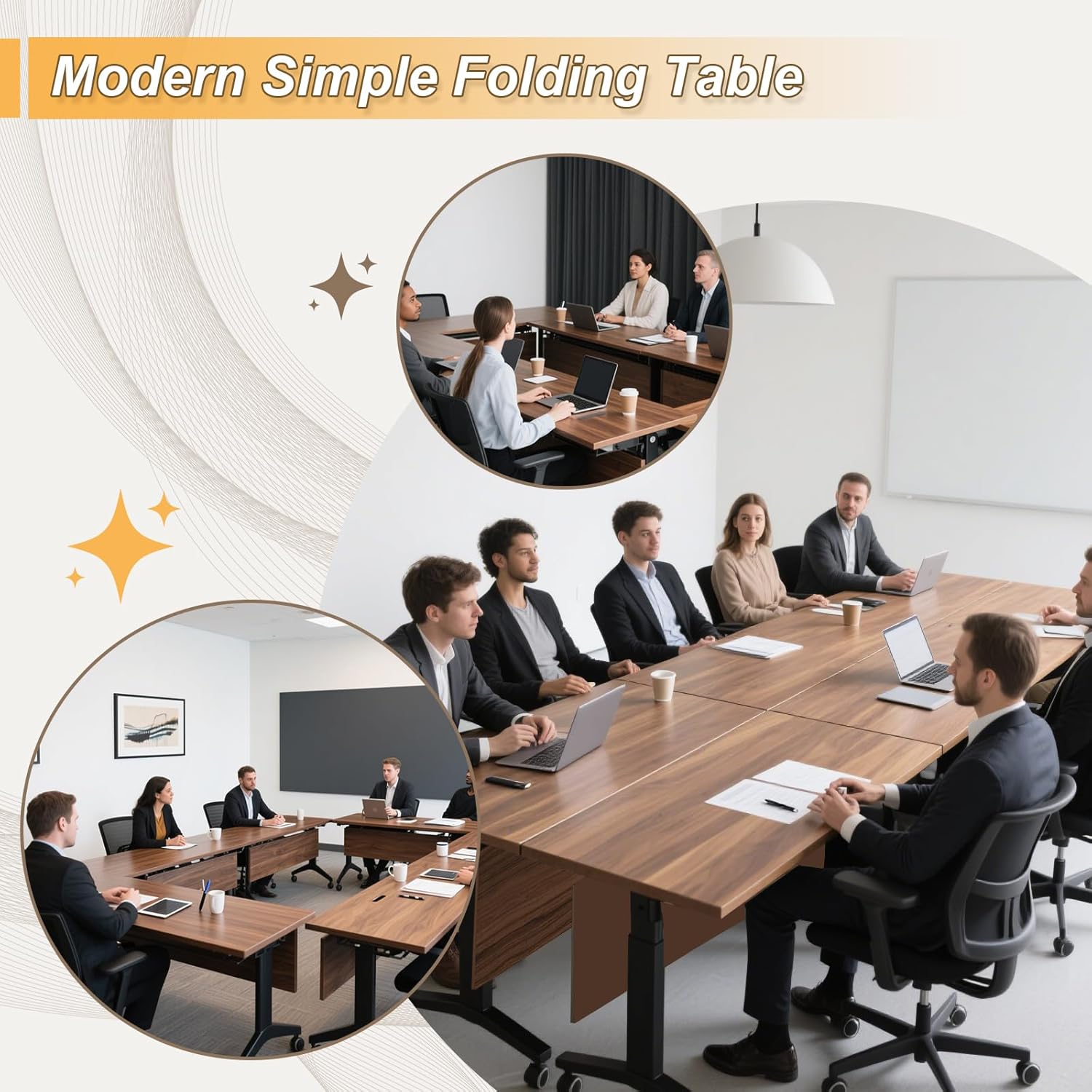 Conference Room Table,Modular Large Folding Conference Table with Wheels,Flip-Top Mobile Training Tables for Office Meeting Classroom Seminar (2, Walnut, 55in)