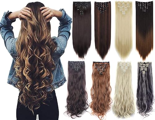 Miniatura 7 de 35días entrega 7 piezas 16clips 2324" de grosor Encrespado lacio cabeza completa Extensiones de Pelo de trama doble con clip 20colores