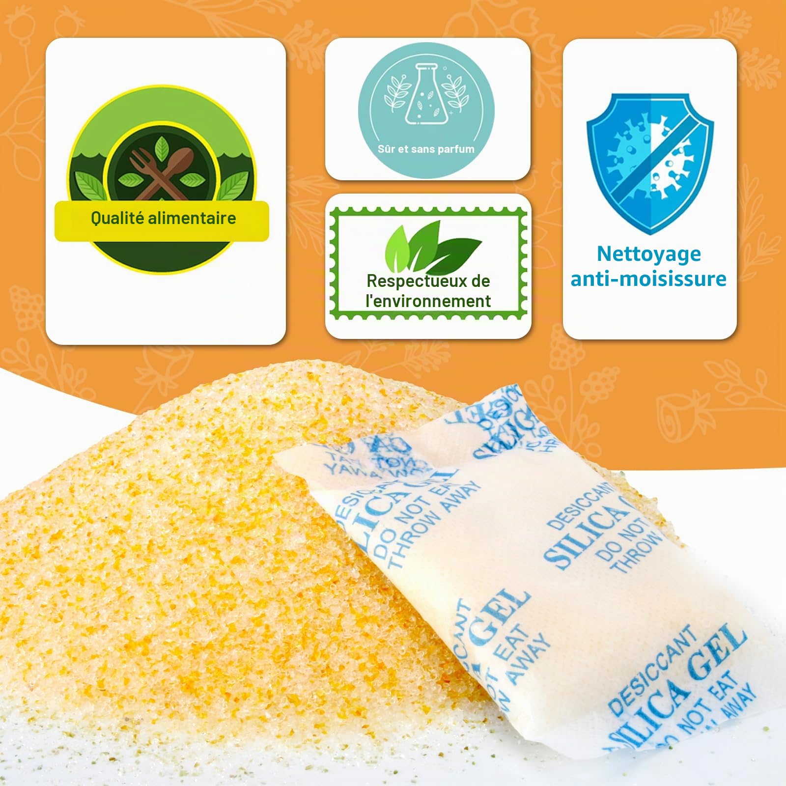 Sachet de Gel Silice Alimentaire 20g x 25 Anti Humidité Réutilisable avec Indicateur d'Humidité