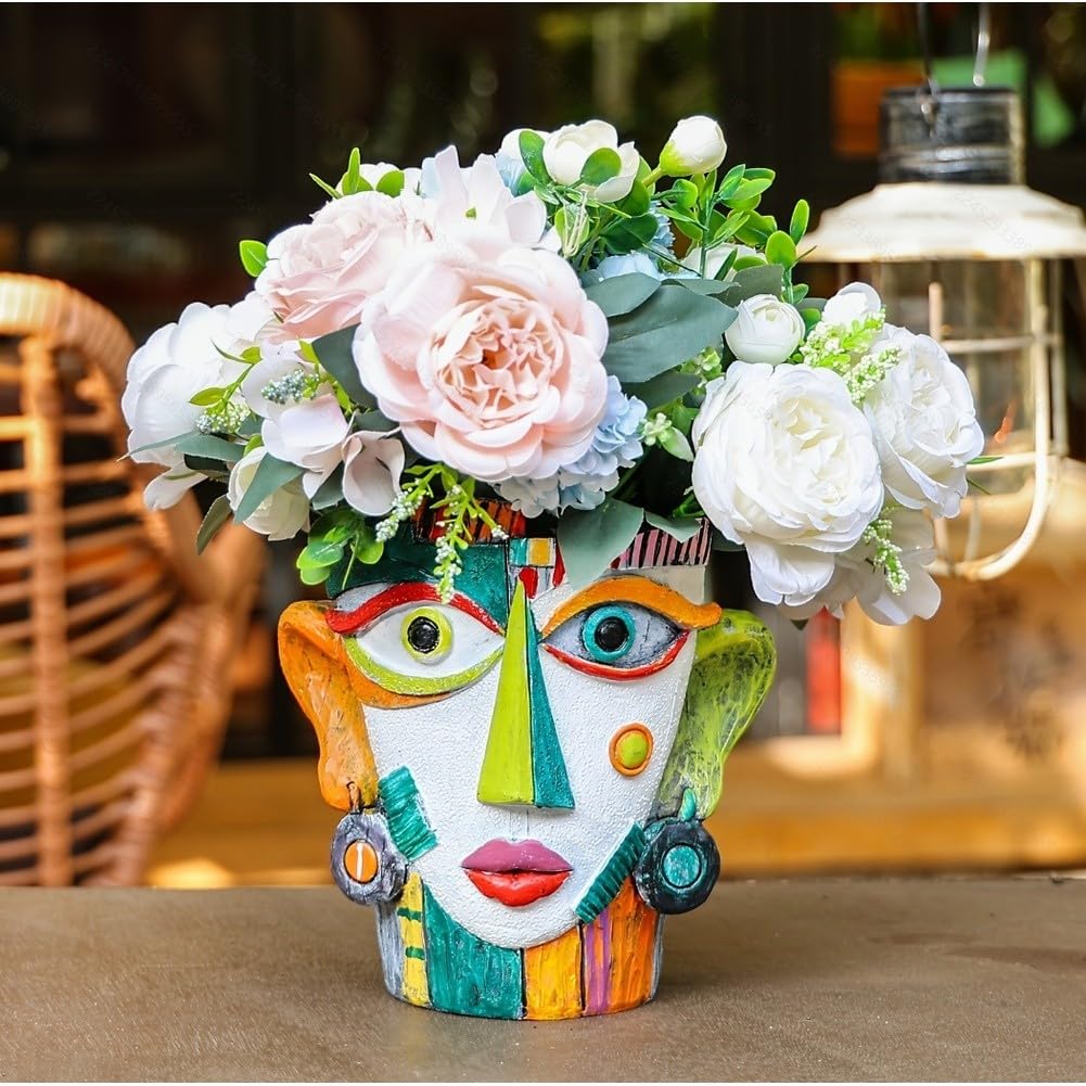 Statua astratta da giardino in resina retrò, decorazione per patio, prato, vaso da fiori (B)